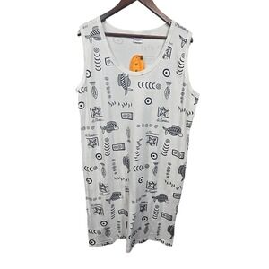 St Thomas Virgin Islands Fish‎ Print Tank Dress One Size White Cotton Vacation